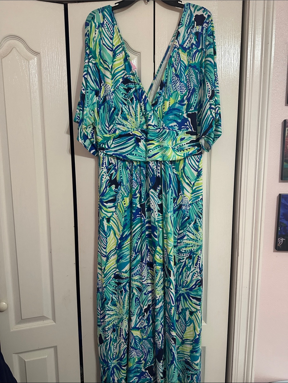 Lilly Pulitzer Tropical Leaf Print Wrap Maxi Dress - Green/Blue - Picture 5 of 5